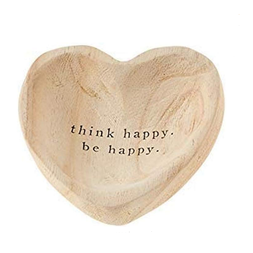 Mud Pie Think Happy. Be Happy. Wood Heart Trinket Tray