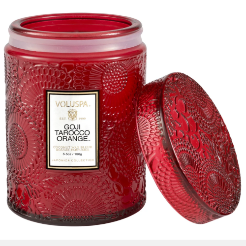 Voluspa Goji Tarocco Orange Small Embossed Glass Jar Candle