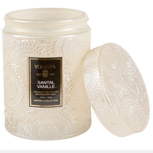 Voluspa Santal Vanille Small Embossed Glass Jar Candle
