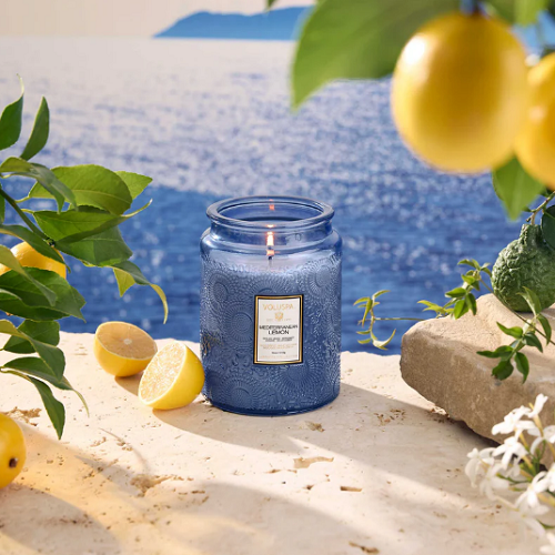 Voluspa Mediterranean Lemon Large Embossed Glass Jar Candle