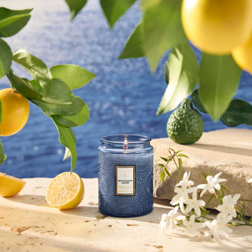 Voluspa Mediterranean Lemon Small Embossed Glass Jar Candle
