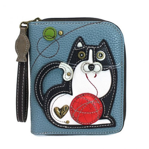 Chala Zip-Around Wallet Fat Cat Blue Gray
