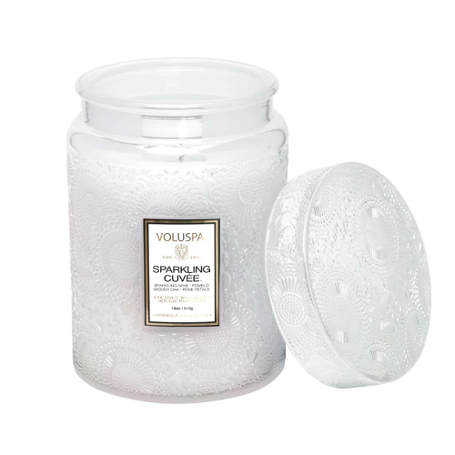 Voluspa Sparkling Cuvee Large Embossed Glass Jar Candle